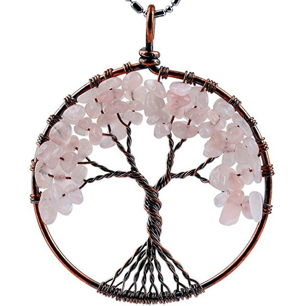 Tumbled Gemstone Tree of Life Pendant (Rock Quartz)