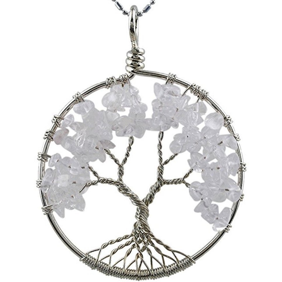 Tumbled Gemstone Tree of Life Pendant (Rock Quartz)