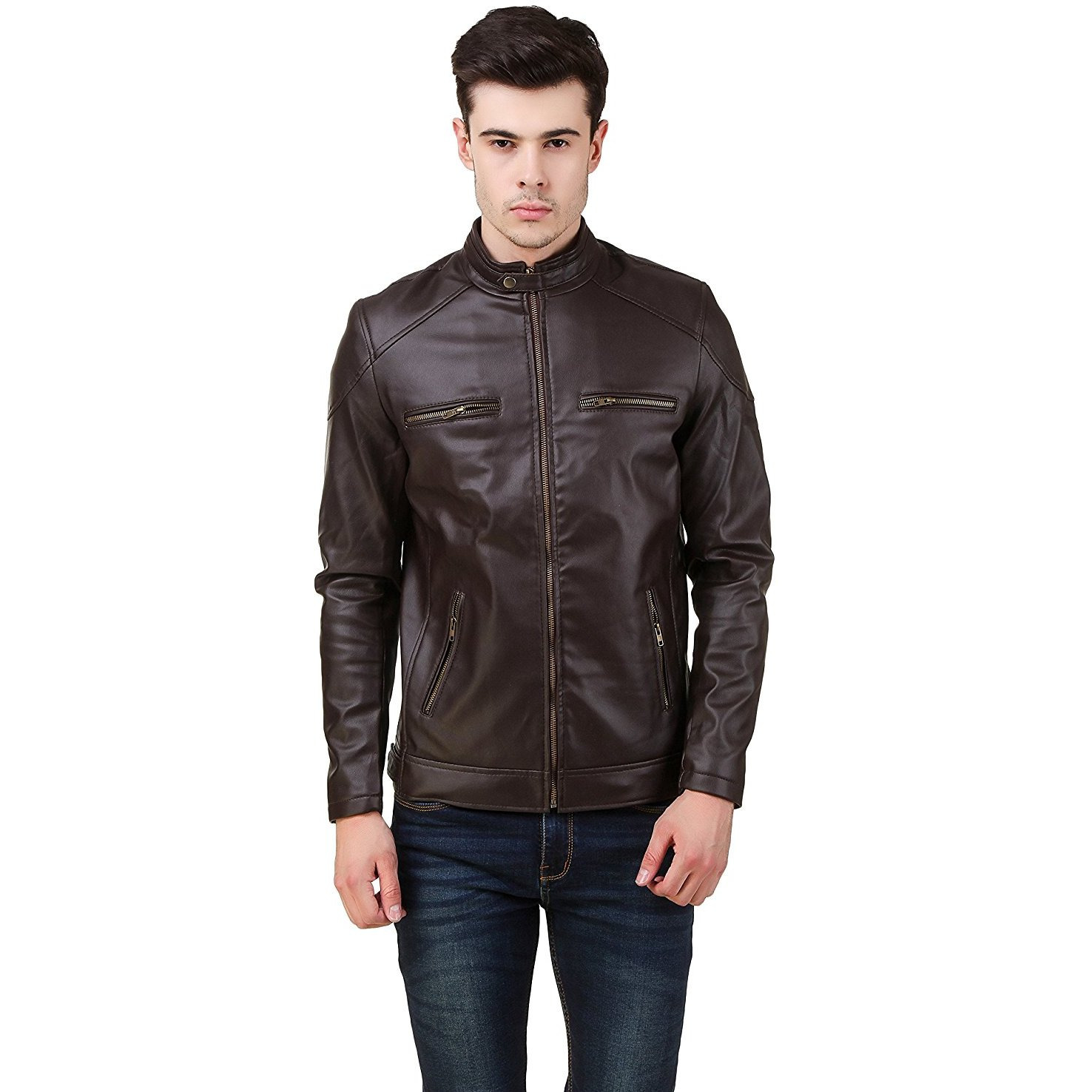 Winmaarc Stylish Men's Slim Fit Zipper Design Faux Leather Jacket For Men's
