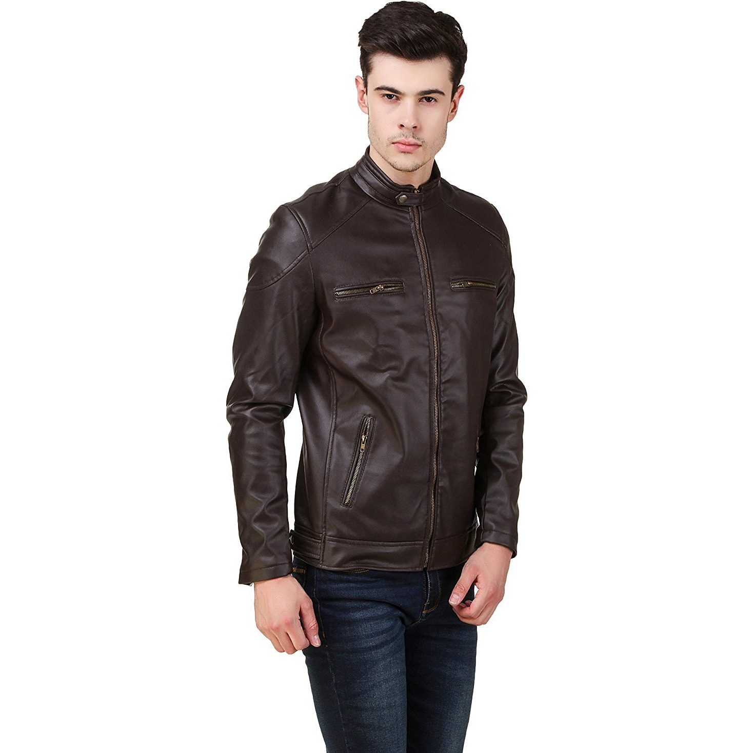 Winmaarc Stylish Men's Slim Fit Zipper Design Faux Leather Jacket For Men's
