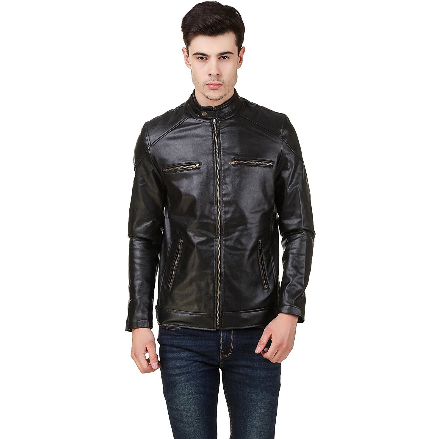 Winmaarc Stylish Men's Slim Fit Zipper Design Faux Leather Jacket For Men's