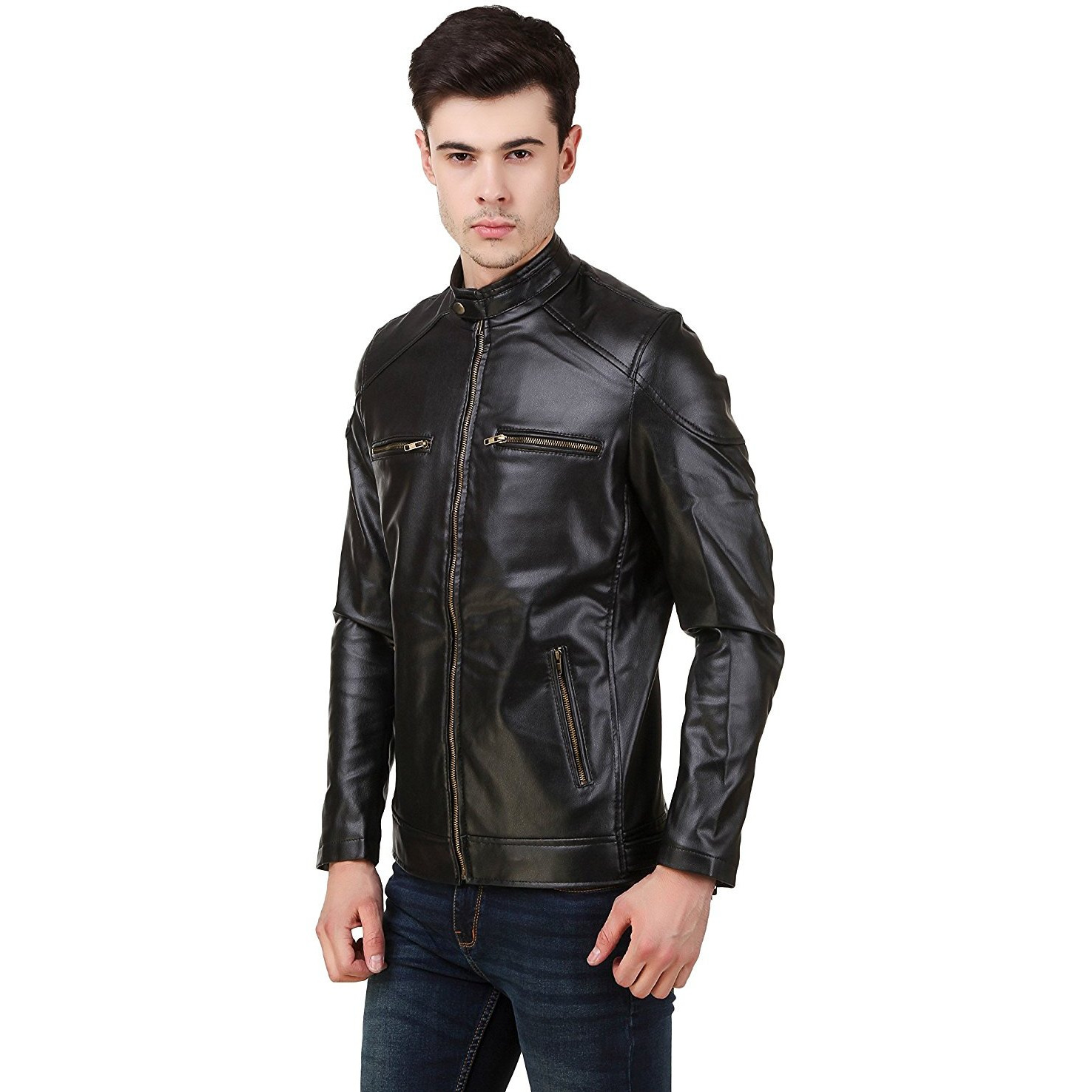 Winmaarc Stylish Men's Slim Fit Zipper Design Faux Leather Jacket For Men's
