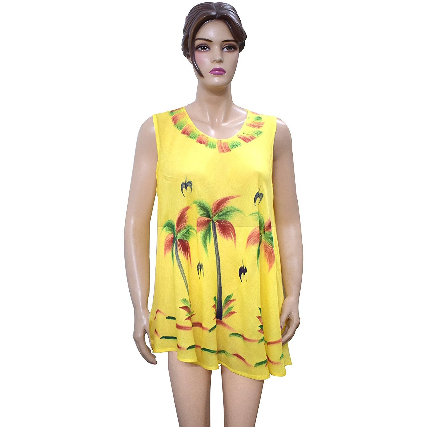 Winmaarc Regular Fit Printed Umbrella Sleeveless Viscose Shirt Short Dress Top