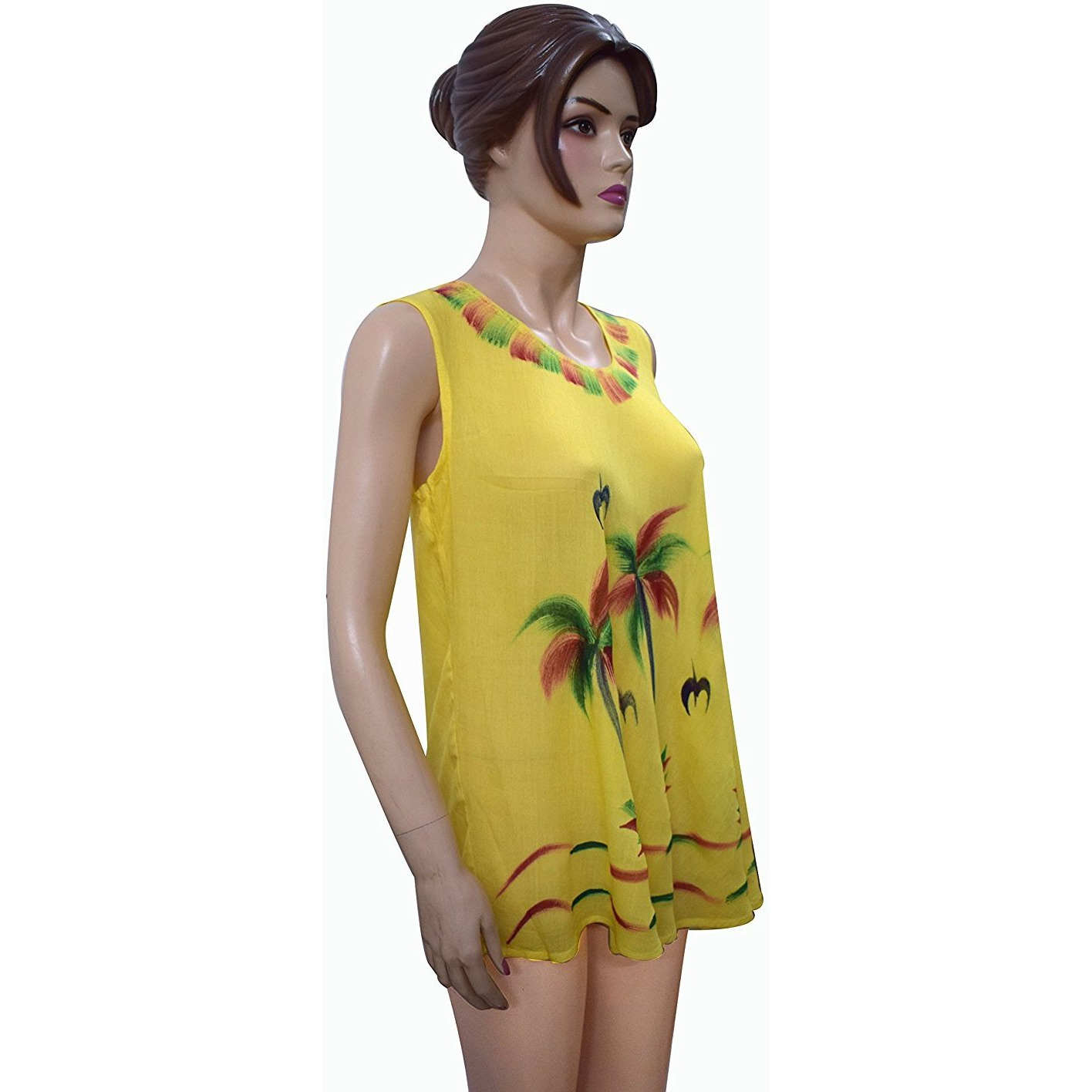 Winmaarc Regular Fit Printed Umbrella Sleeveless Viscose Shirt Short Dress Top