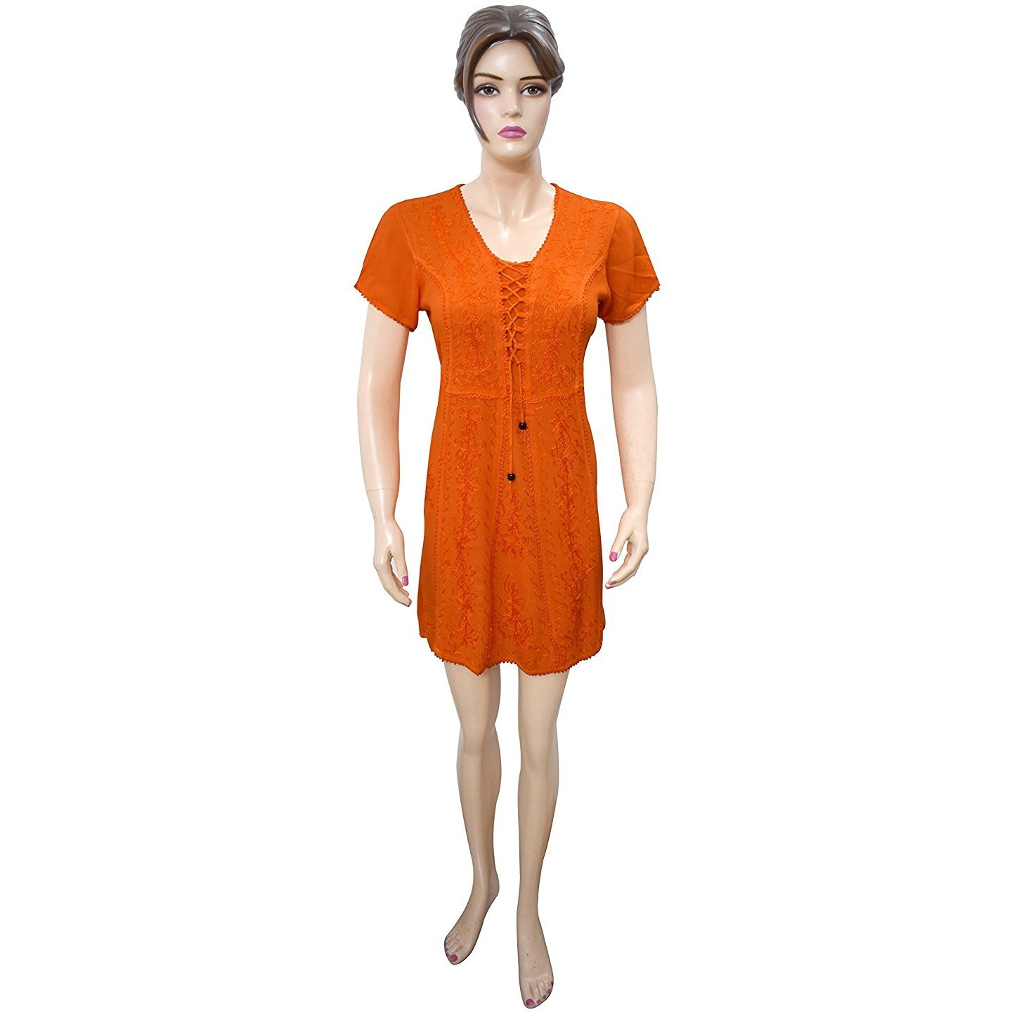 Winmaarc Regular Fit Printed Umbrella Short Sleeve Viscose Shirt Short Dress Top