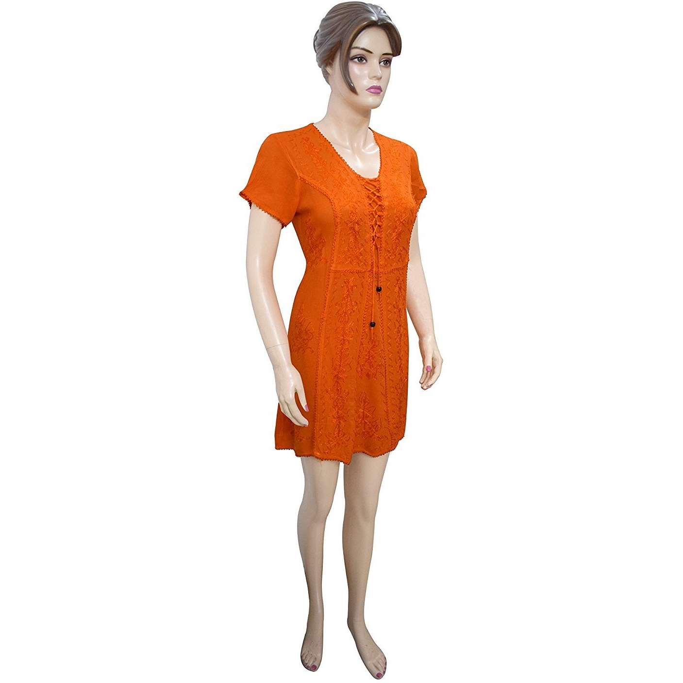 Winmaarc Regular Fit Printed Umbrella Short Sleeve Viscose Shirt Short Dress Top