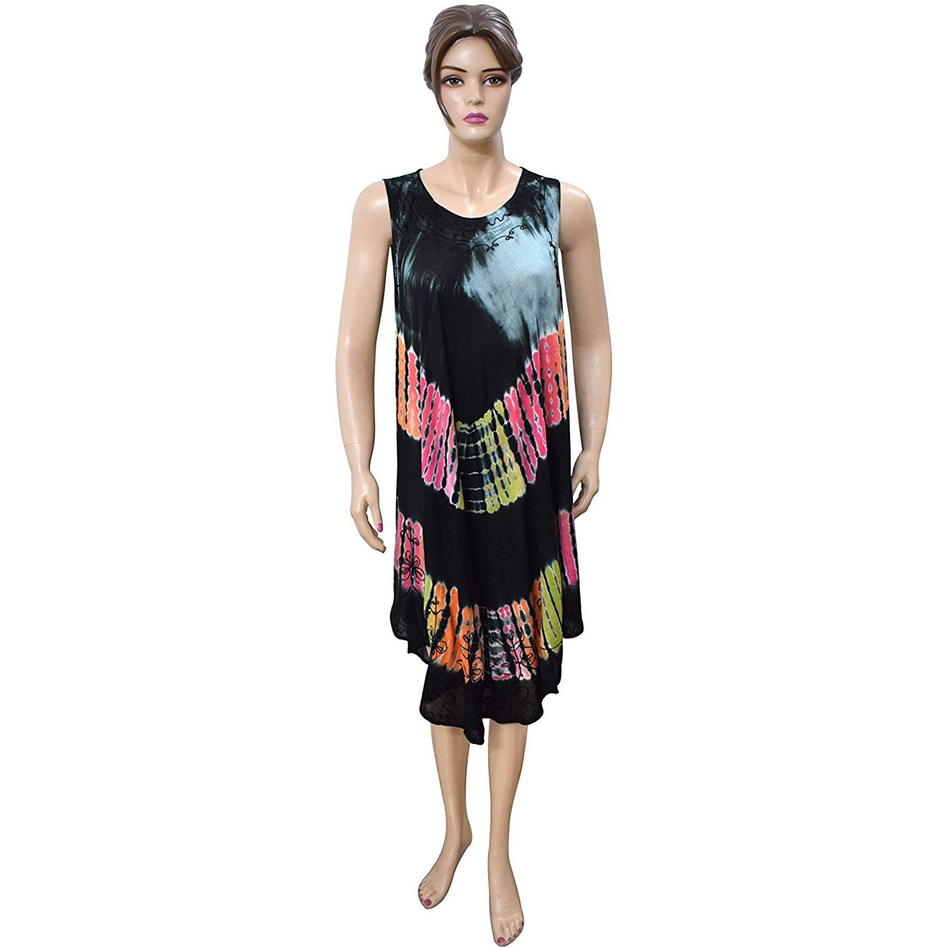 Winmaarc Regular Fit Printed Umbrella Sleeveless Viscose Shirt Dress Knee Length