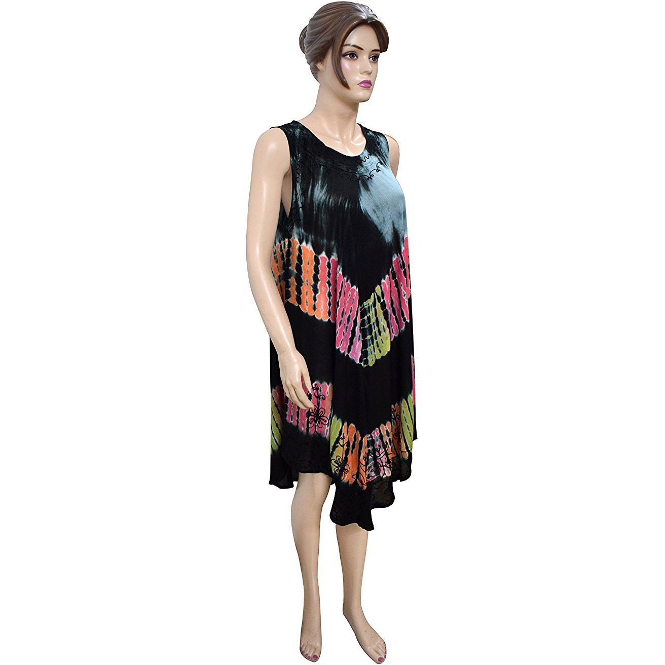 Winmaarc Regular Fit Printed Umbrella Sleeveless Viscose Shirt Dress Knee Length
