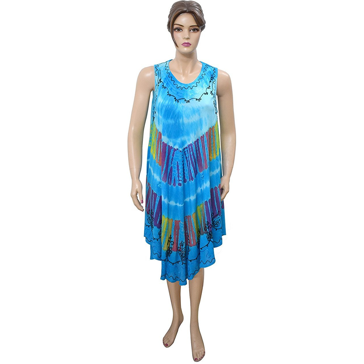 Winmaarc Regular Fit Printed Umbrella Sleeveless Viscose Shirt Dress Knee Length