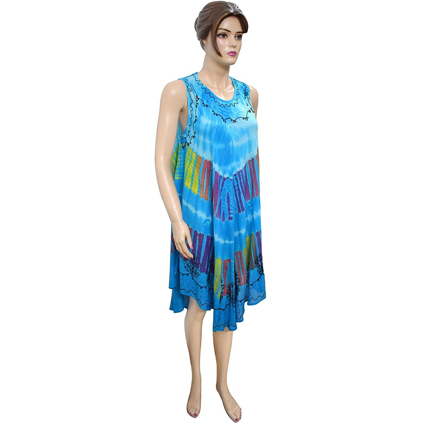 Winmaarc Regular Fit Printed Umbrella Sleeveless Viscose Shirt Dress Knee Length