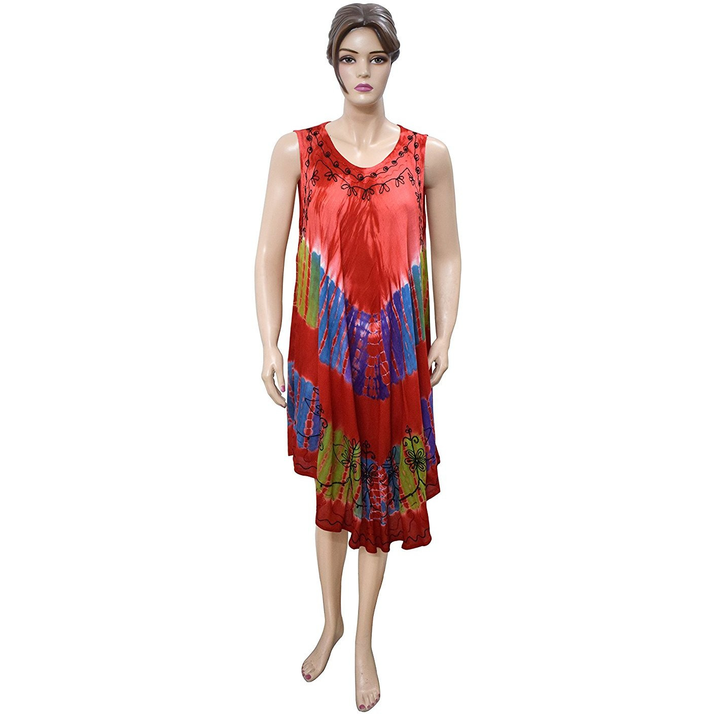 Winmaarc Regular Fit Printed Umbrella Sleeveless Viscose Shirt Dress Knee Length