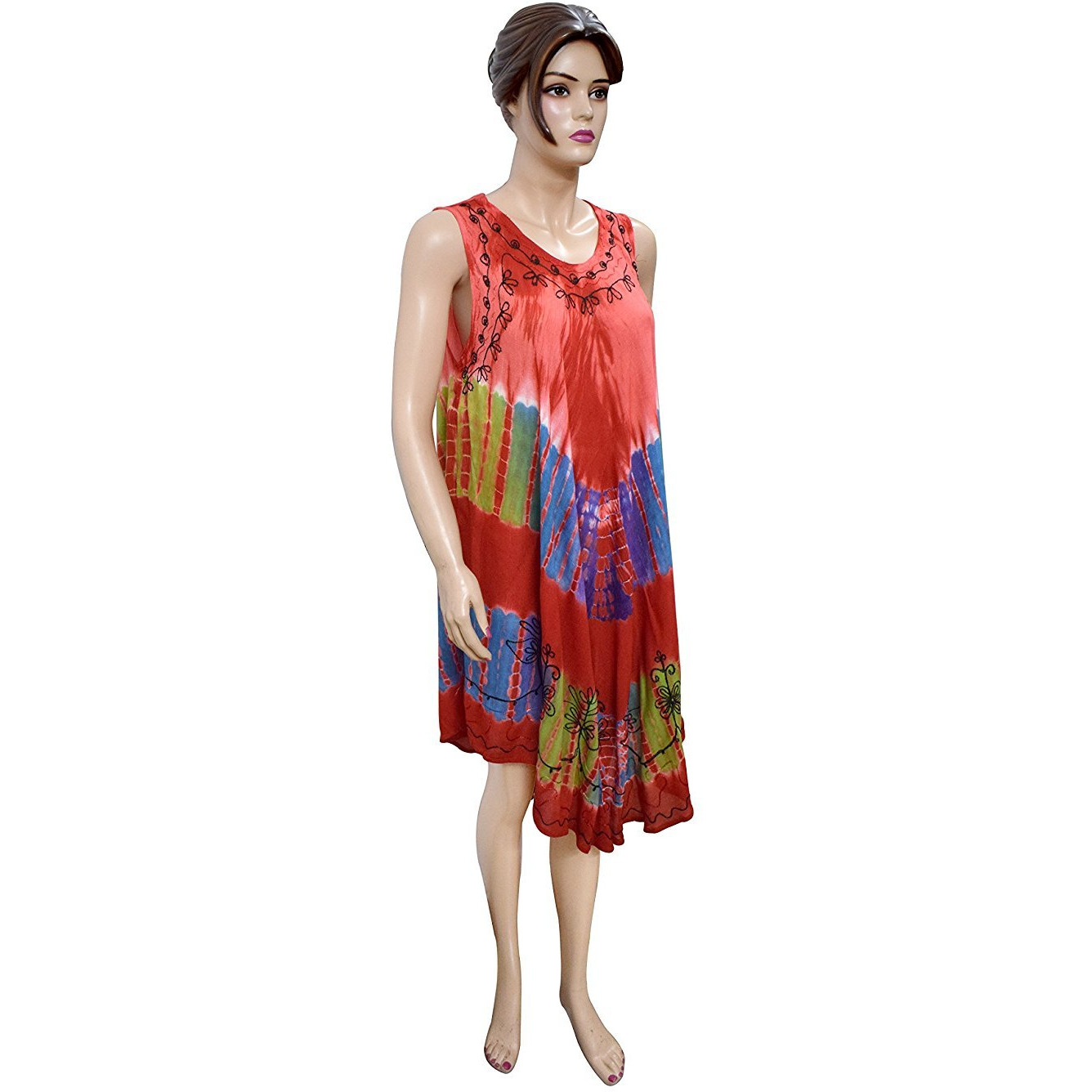 Winmaarc Regular Fit Printed Umbrella Sleeveless Viscose Shirt Dress Knee Length
