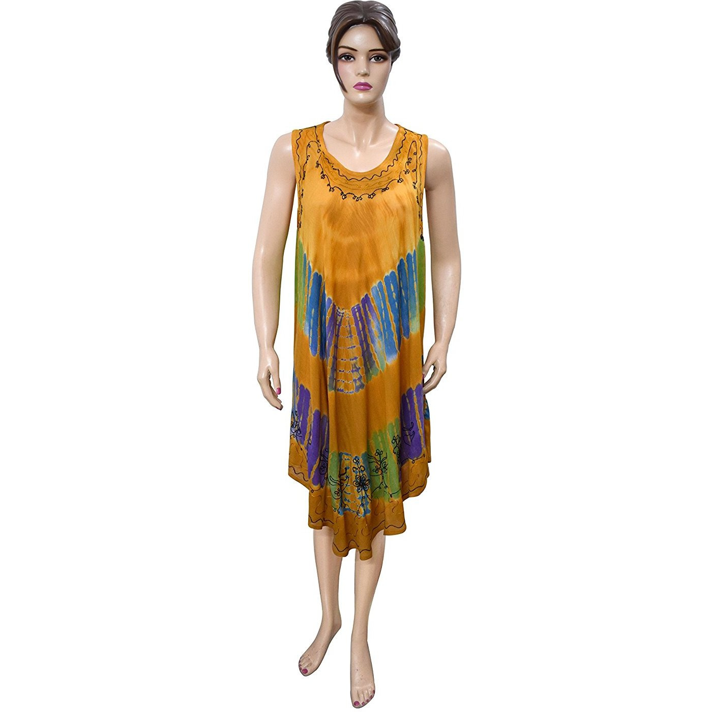 Winmaarc Regular Fit Printed Umbrella Sleeveless Viscose Shirt Dress Knee Length