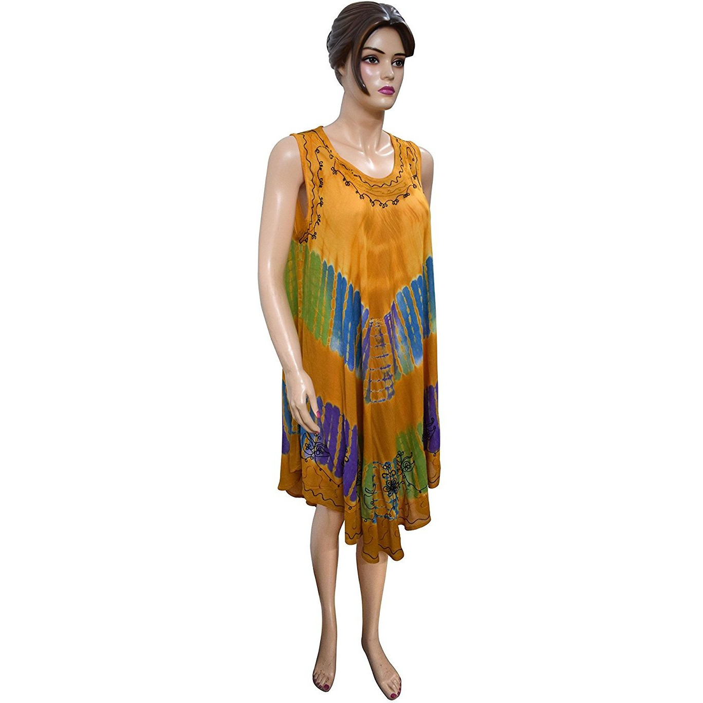 Winmaarc Regular Fit Printed Umbrella Sleeveless Viscose Shirt Dress Knee Length