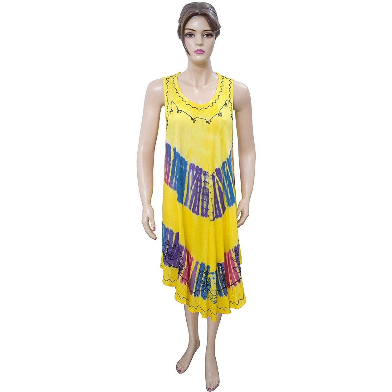 Winmaarc Regular Fit Printed Umbrella Sleeveless Viscose Shirt Dress Knee Length