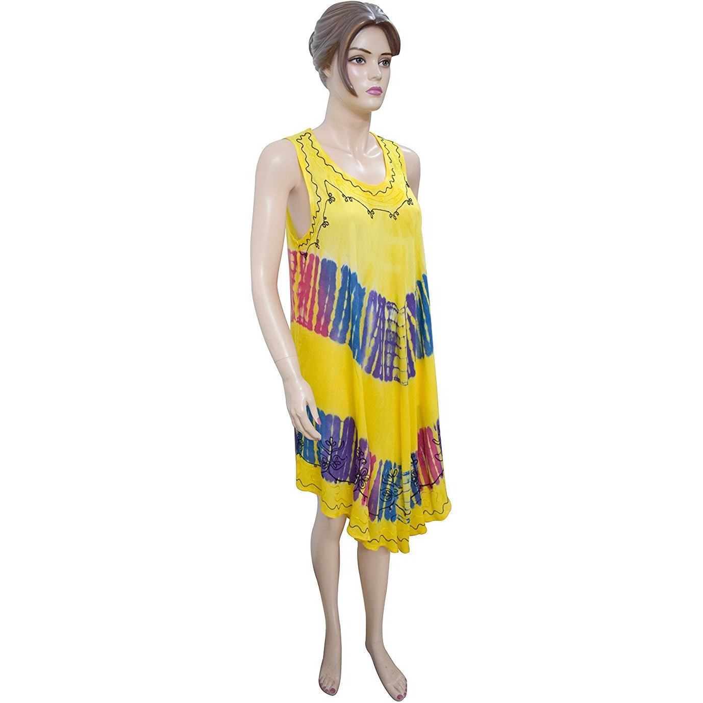 Winmaarc Regular Fit Printed Umbrella Sleeveless Viscose Shirt Dress Knee Length