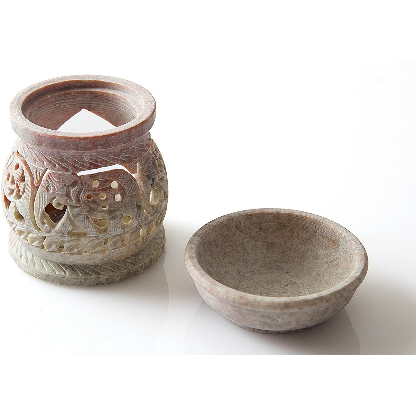 Essential Oil Diffuser, Oil Burner, Oil Warmer with Tea Light Holder for Aromatherapy - Artisan Handcarved Soapstone 3