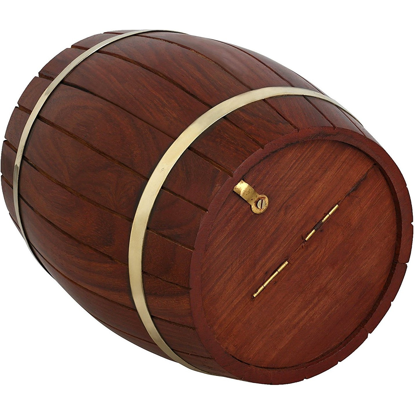 Handcrafted Indian Wooden Barrel Money Bank for Kids - Brass Accents and Coin Slot - Measures 7 Inches