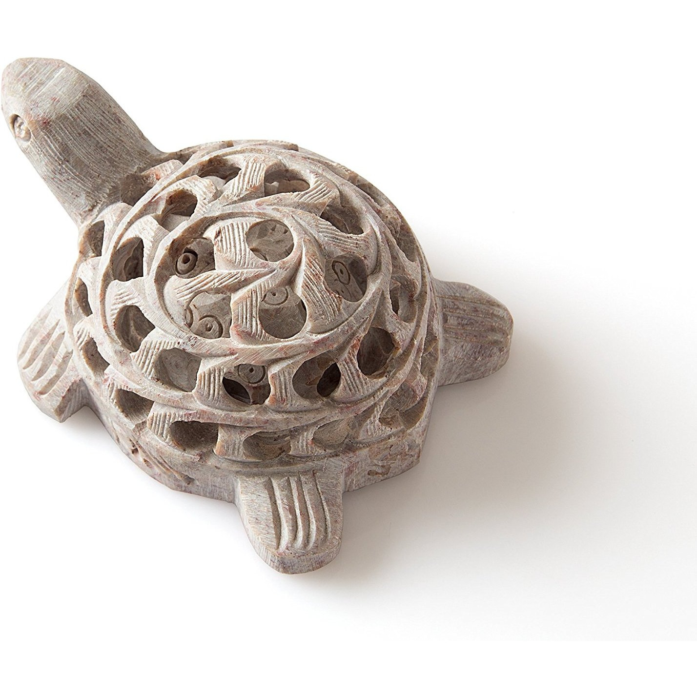 Hand carved Stone Lucky Turtle In Turtle Figurine Beautifully Sculptured Lattice Jaali Work From a Single Block of Stone