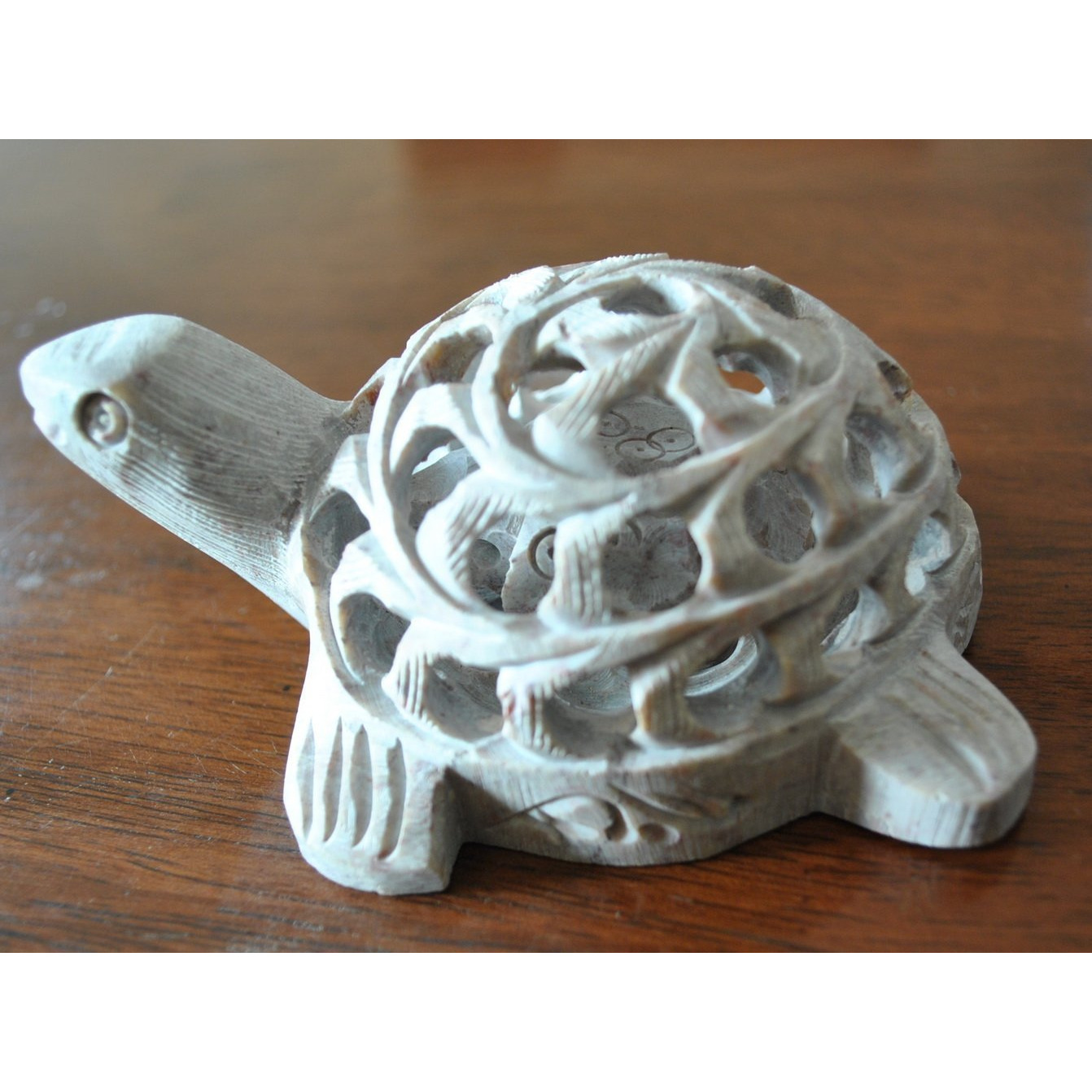 Hand carved Stone Lucky Turtle In Turtle Figurine Beautifully Sculptured Lattice Jaali Work From a Single Block of Stone