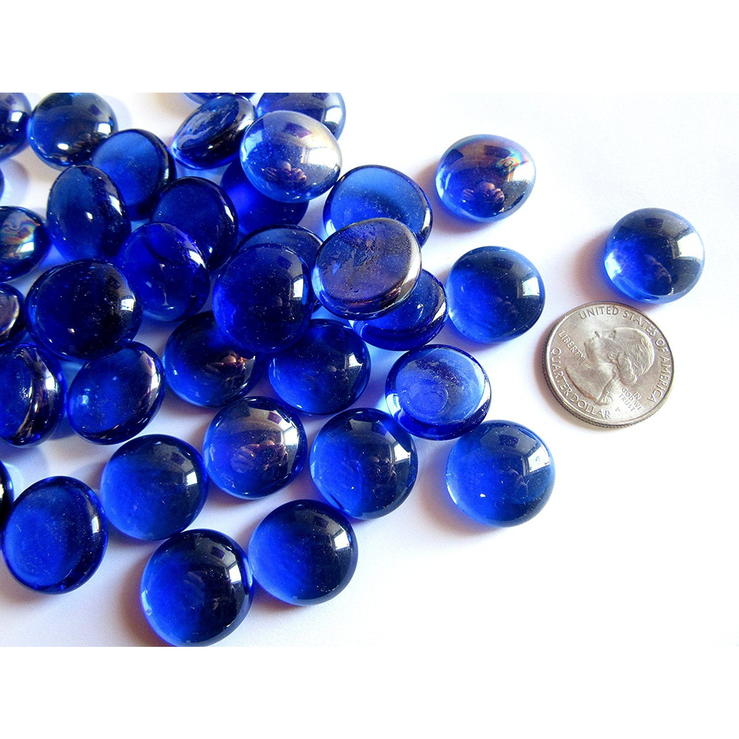 Blue Flat Marbles, Pebbles, Glass Gems for Vase Fillers, Party Table Scatter, Wedding, Decoration, Aquarium Decor, Crystal Rocks, or Crafts 50 PCS