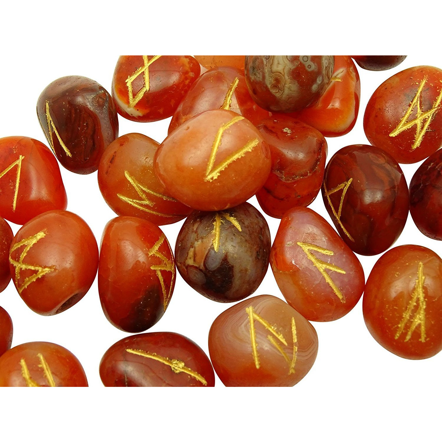 Winmaarc Natural Gemstone Runes Set Polished Stone Engraved Symbol 25pcs Set Crystal Chakra Healling (Carnelian)