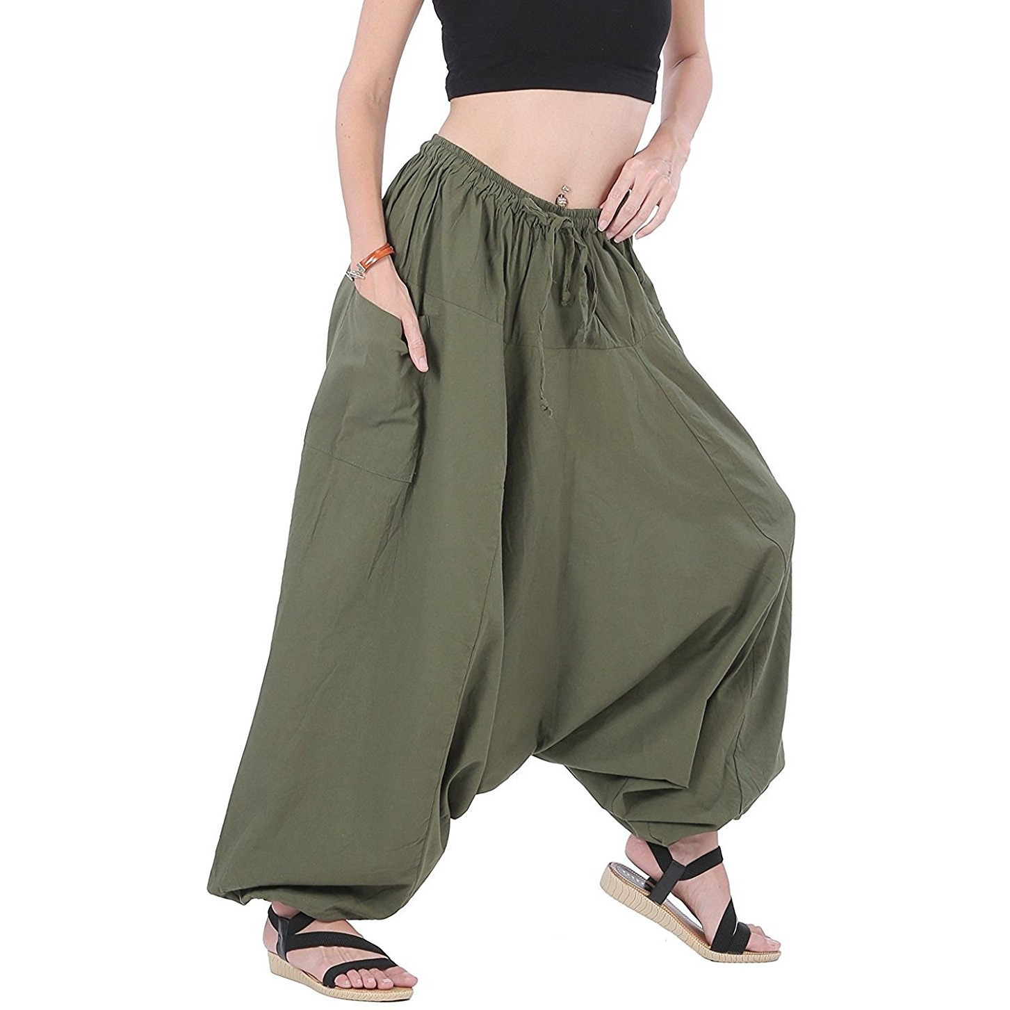 Winmaarc 100% Cotton Baggy Boho Gypsy Hippie Harem Pants Plus Size