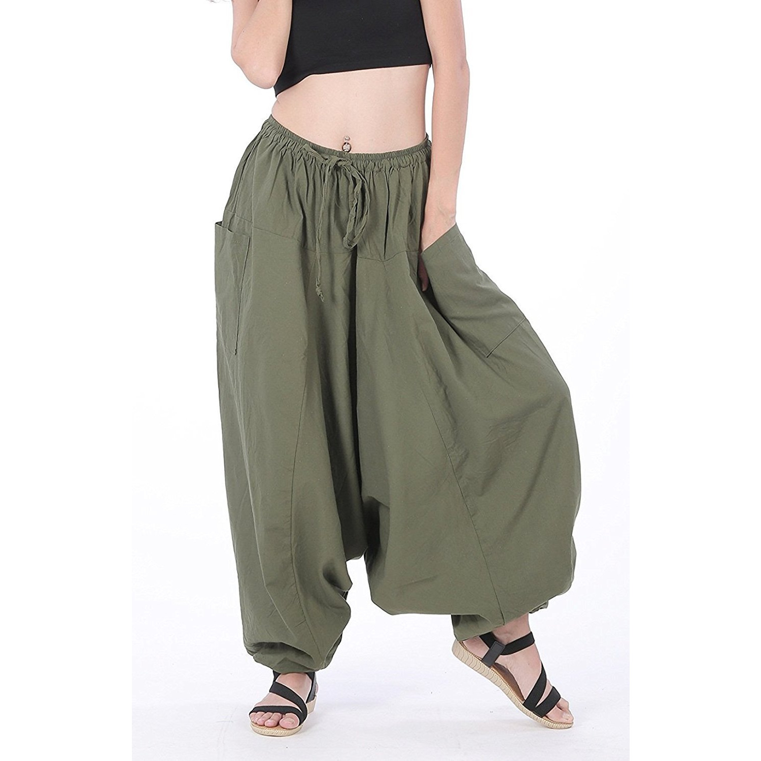 Winmaarc 100% Cotton Baggy Boho Gypsy Hippie Harem Pants Plus Size