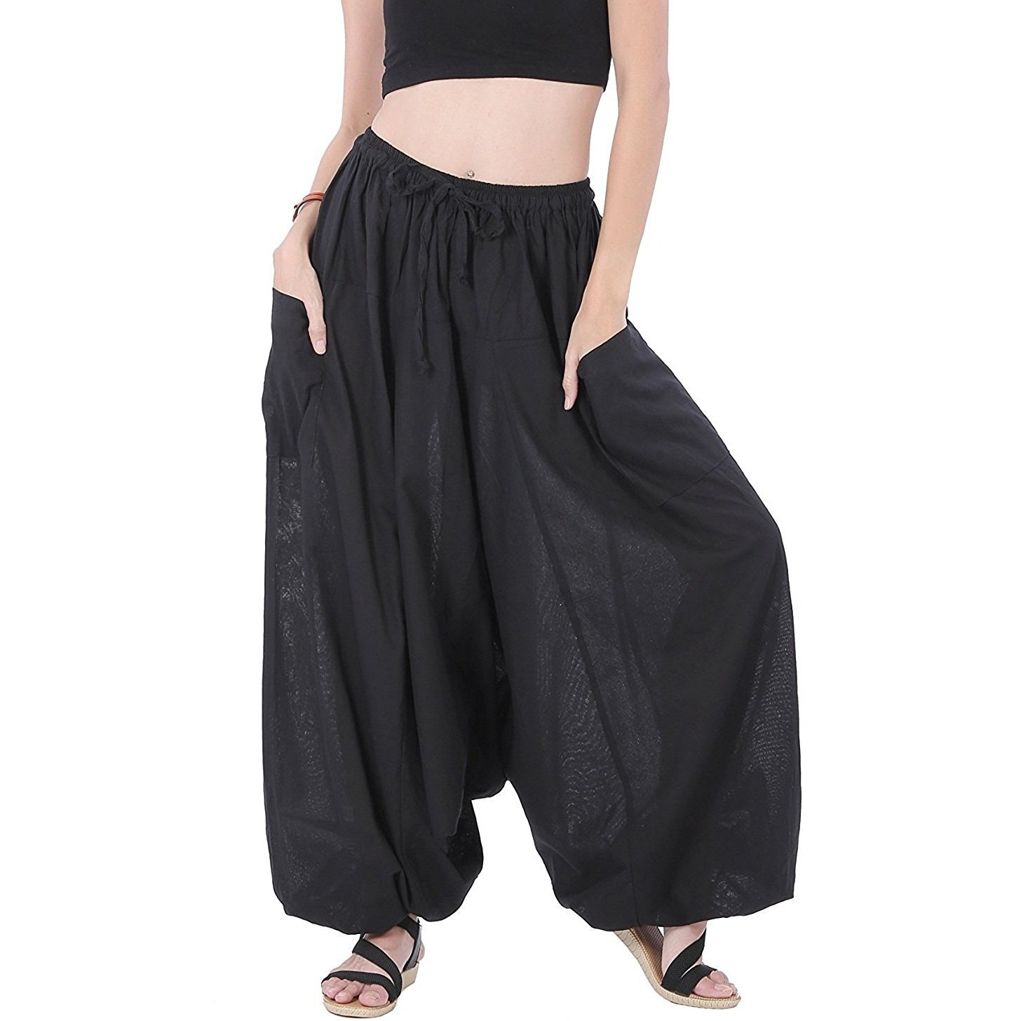 Winmaarc 100% Cotton Baggy Boho Gypsy Hippie Harem Pants Plus Size