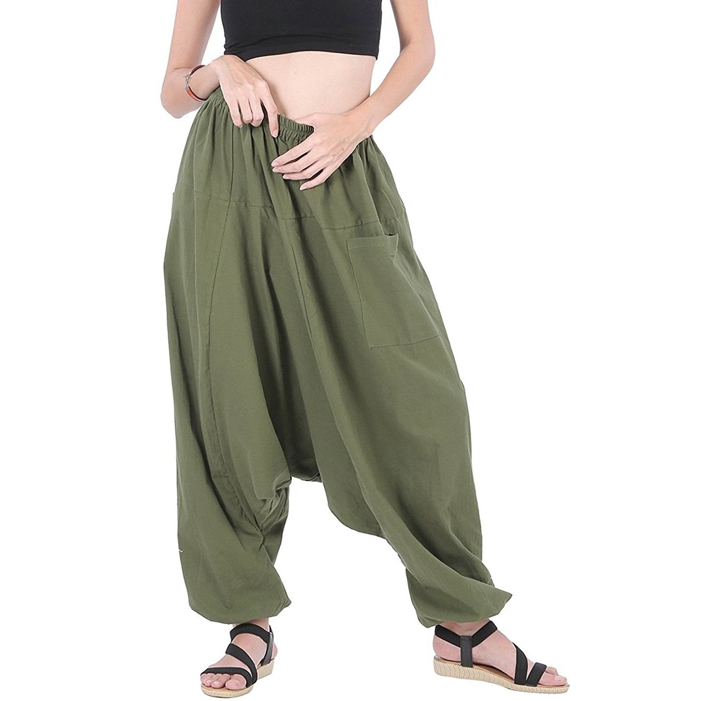 Winmaarc 100% Cotton Baggy Boho Gypsy Hippie Harem Pants Plus Size