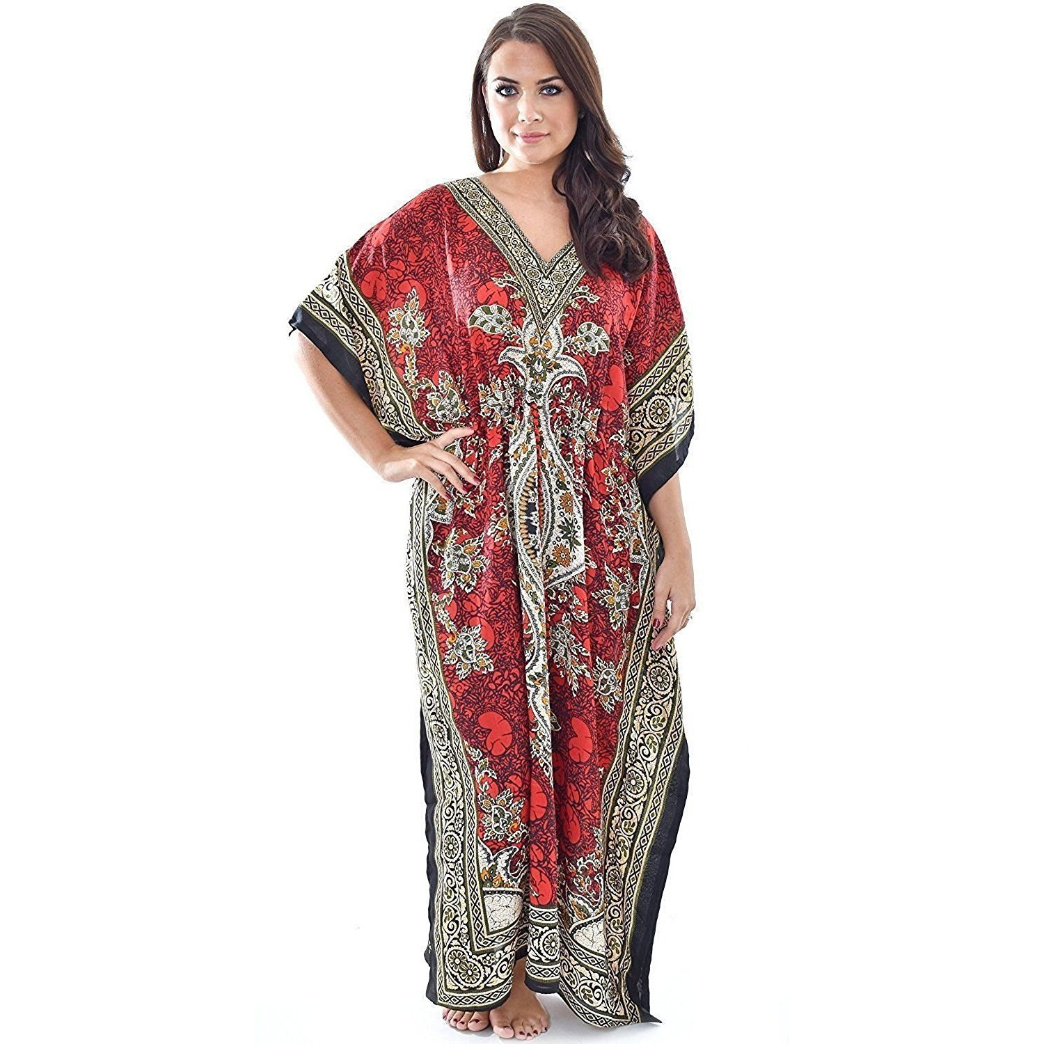 Winmaarc 100% Polyester Tribal Ethnic Print Long Kaftan Maxi Plus Size