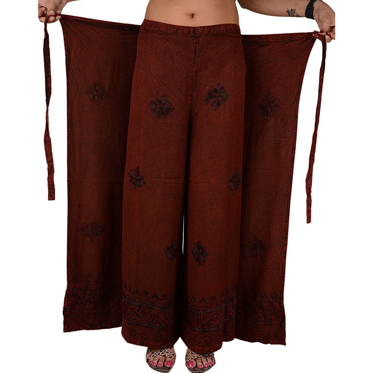 Winmaarc Womens Split Wide Leg Long Embroidered Rayon Wrap Palazzo Pant
