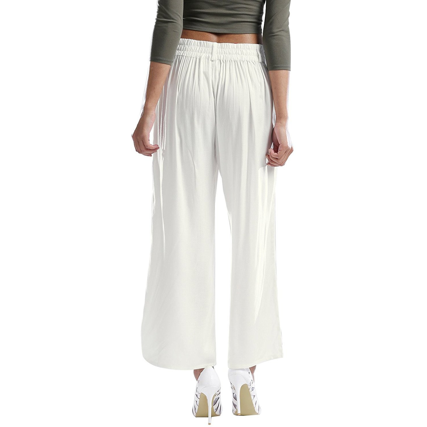 Winmaarc Women's High Waist Solid Color Casual Cotton Linen Loose Wide Leg Palazzo Pants