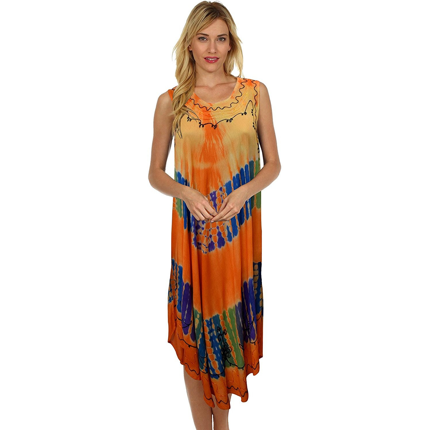 Winmaarc Regular Fit Printed Umbrella Sleeveless Viscose Shirt Short Dress Top