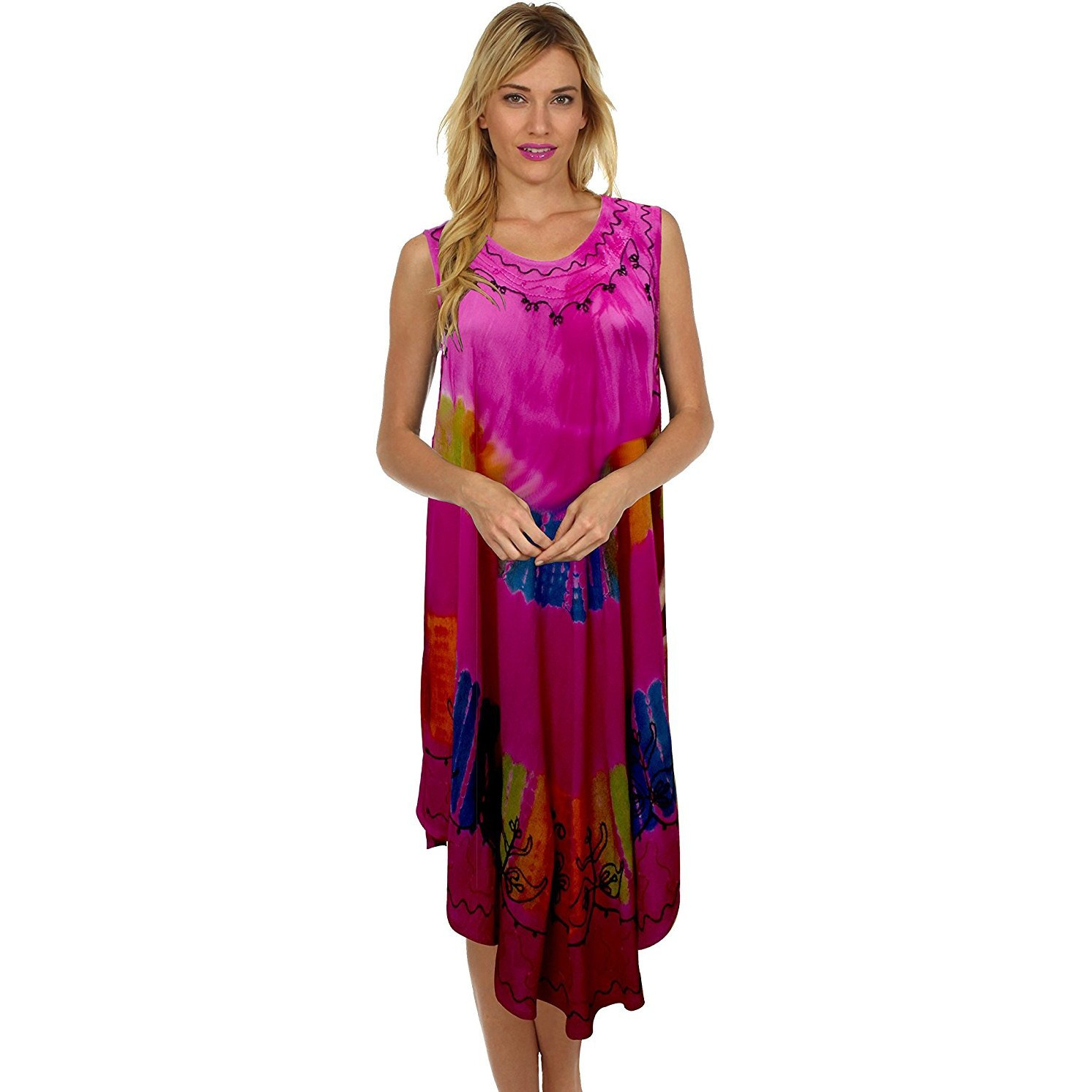 Winmaarc Regular Fit Printed Umbrella Sleeveless Viscose Shirt Short Dress Top