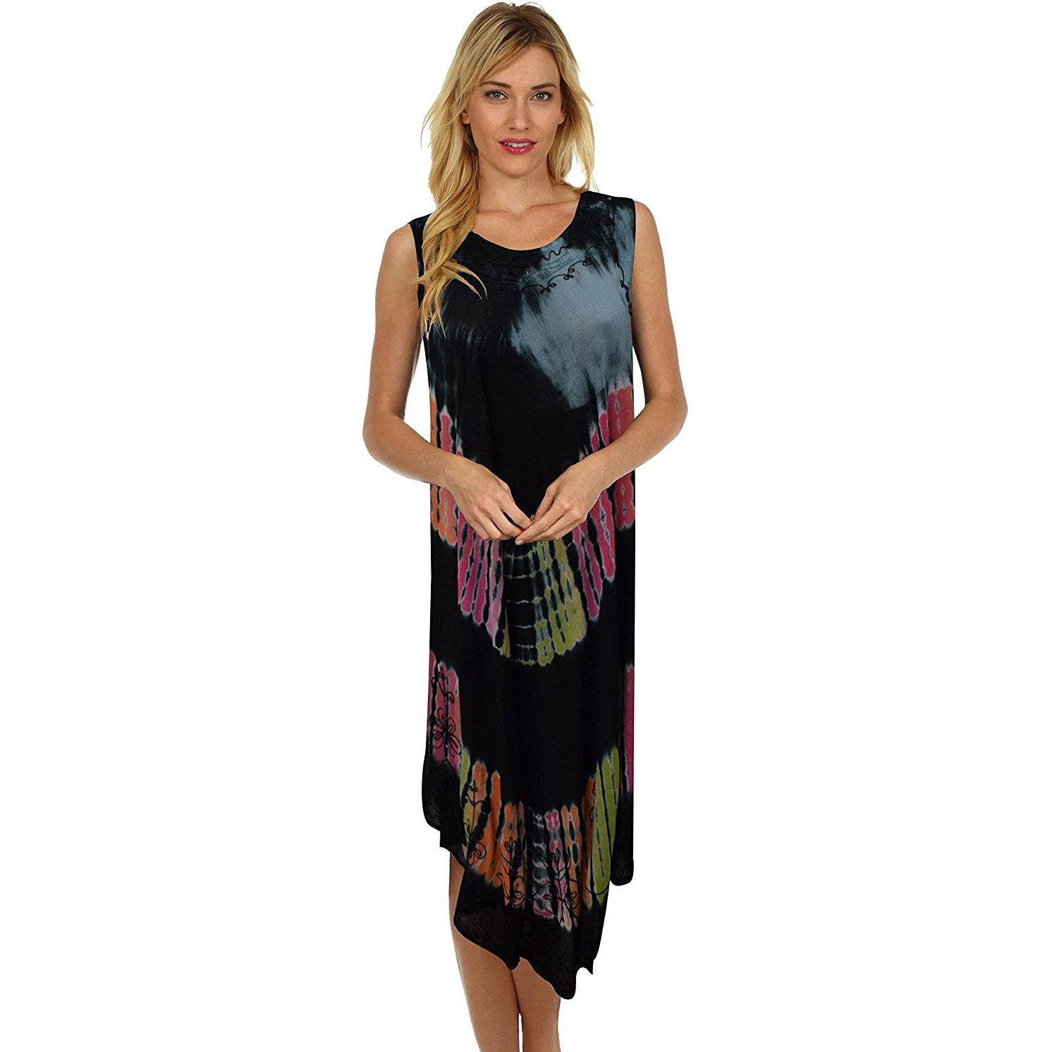 Winmaarc Regular Fit Printed Umbrella Sleeveless Viscose Shirt Short Dress Top