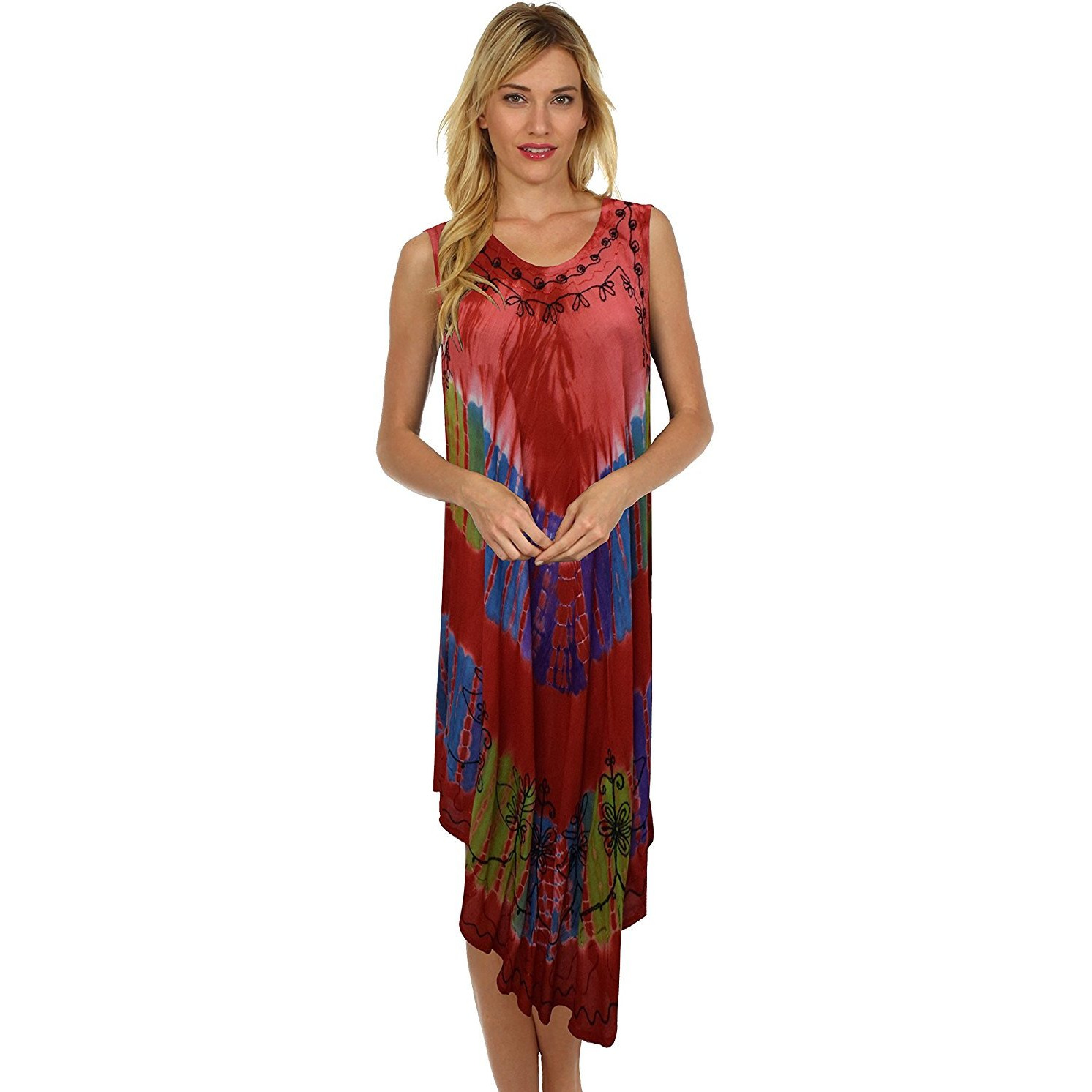 Winmaarc Regular Fit Printed Umbrella Sleeveless Viscose Shirt Short Dress Top