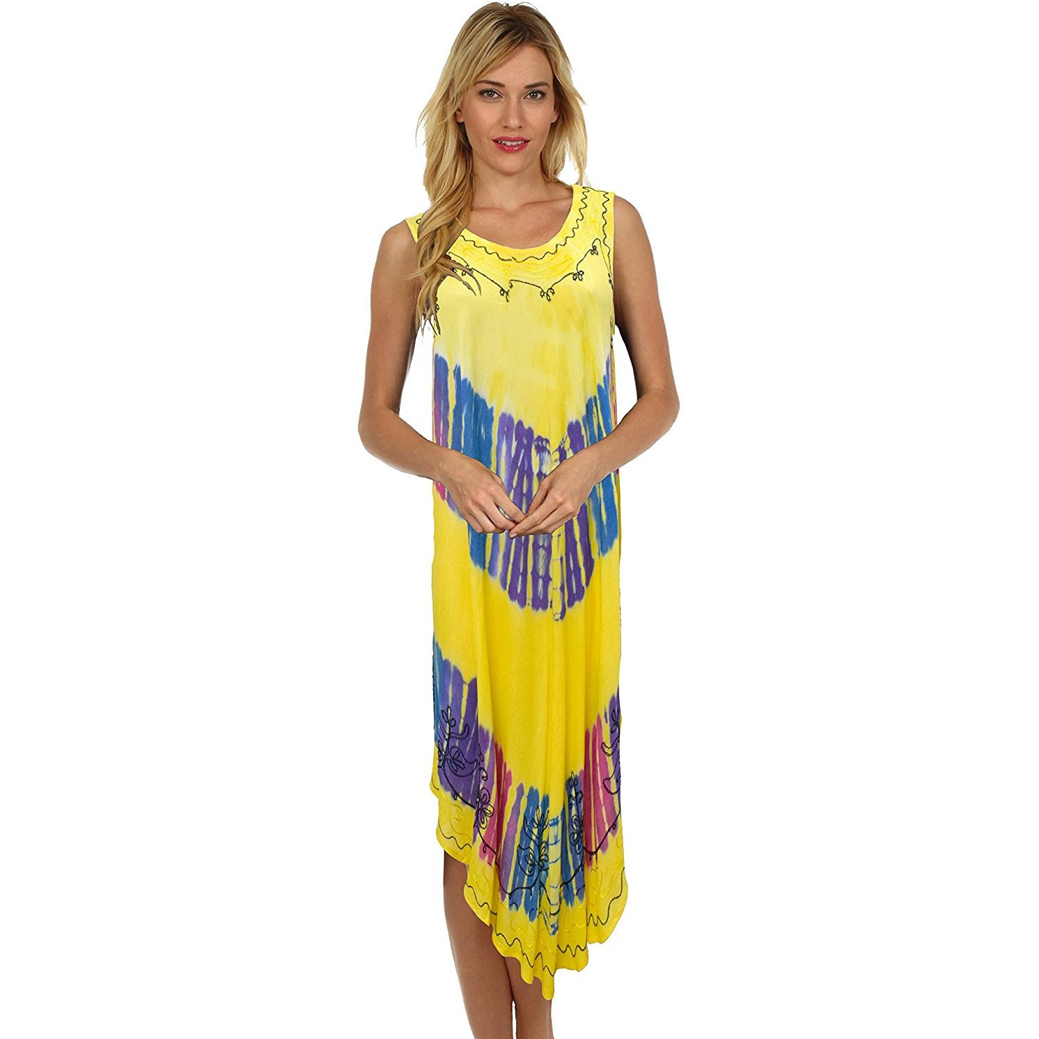 Winmaarc Regular Fit Printed Umbrella Sleeveless Viscose Shirt Short Dress Top