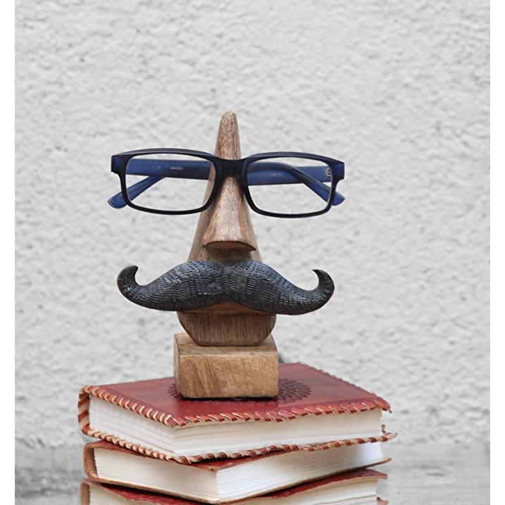 Winmaarc Hand Carved Wooden Eyeglass Spectacle Holder with an Amusing Mustache Home Decorative Christmas Gifts