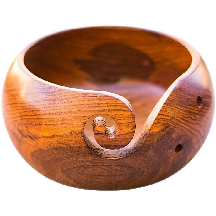 Winmaarc Wooden Yarn Bowl Holder Knitting Bowl With Holes Storage - Crochet Yarn Holder Bowl - Perfect For Mothers Day
