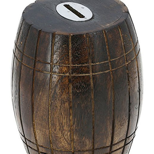 Winmaarc Handmade Antique Barrel Shaped Wooden Money Bank Coin Holder Gift