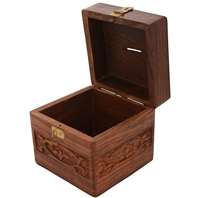 Winmaarc Wooden Handmade Money Bank with Coin Slot for Kids