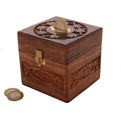 Winmaarc Wooden Handmade Money Bank with Coin Slot for Kids
