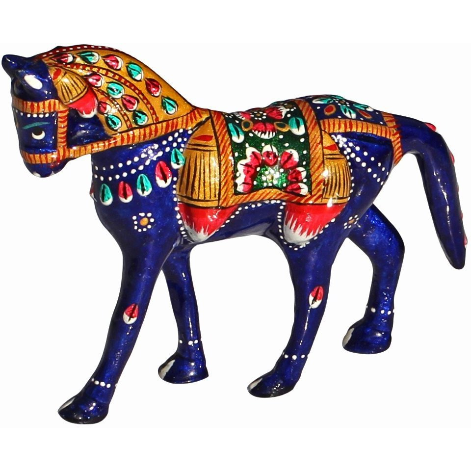 Winmaarc Hand Painted Blue Metal Small Stallion Horse Statue Figurine 5 Inches