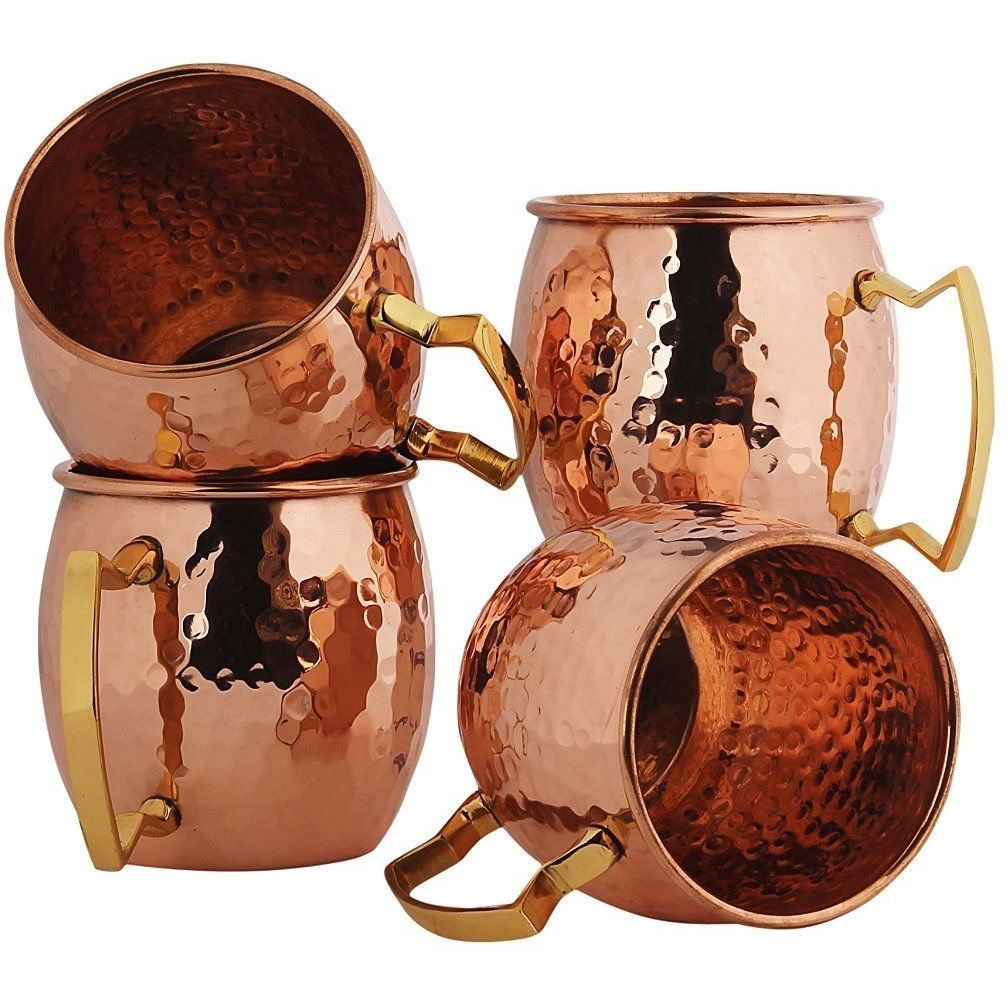 Winmaarc Hammered Moscow Mule Copper Drinking Mug 18 Ounce Set of 8