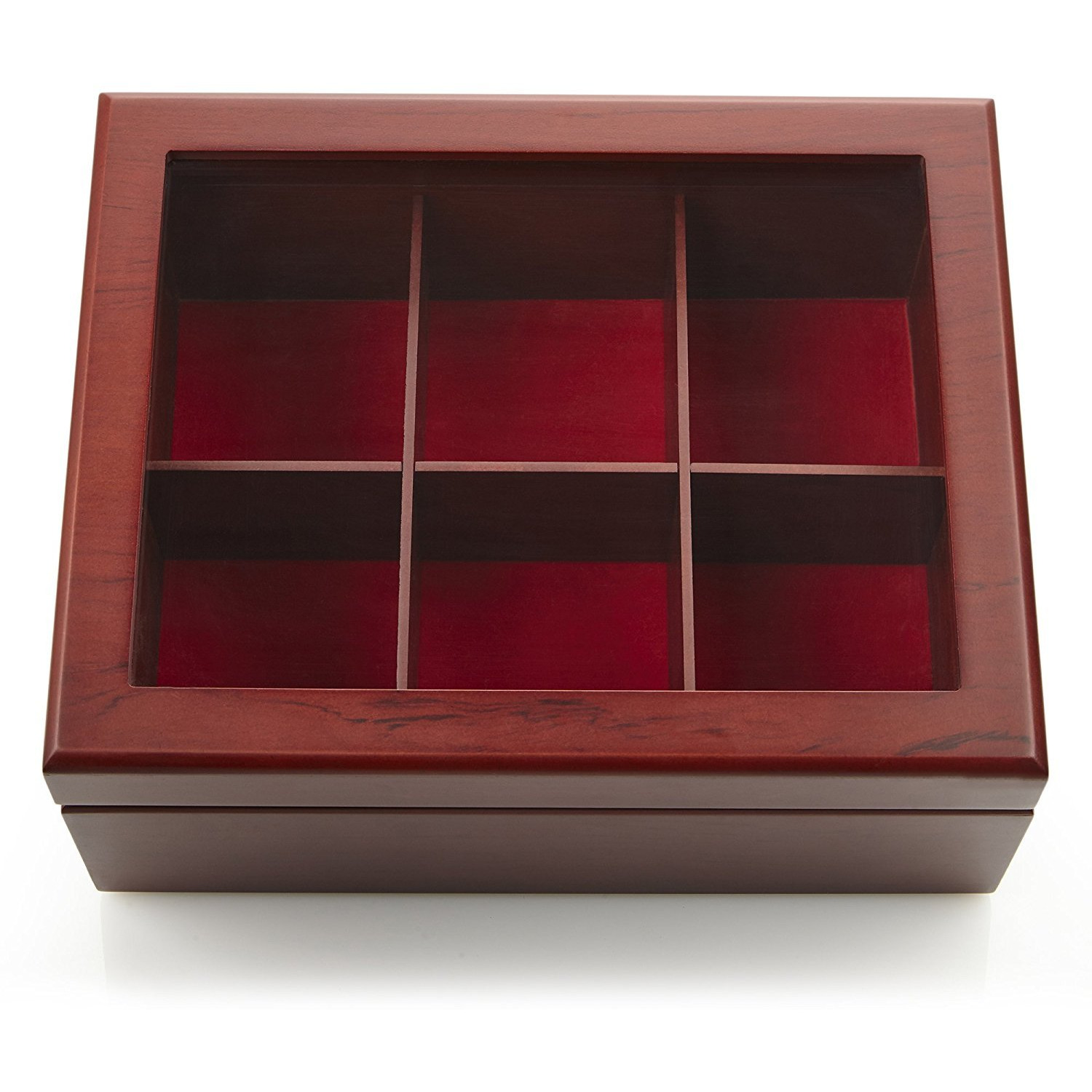 Winmaarc Wooden Tea Storage Chest 6 Adjustable Compartment Tea Bags Organizer Container Tea Box