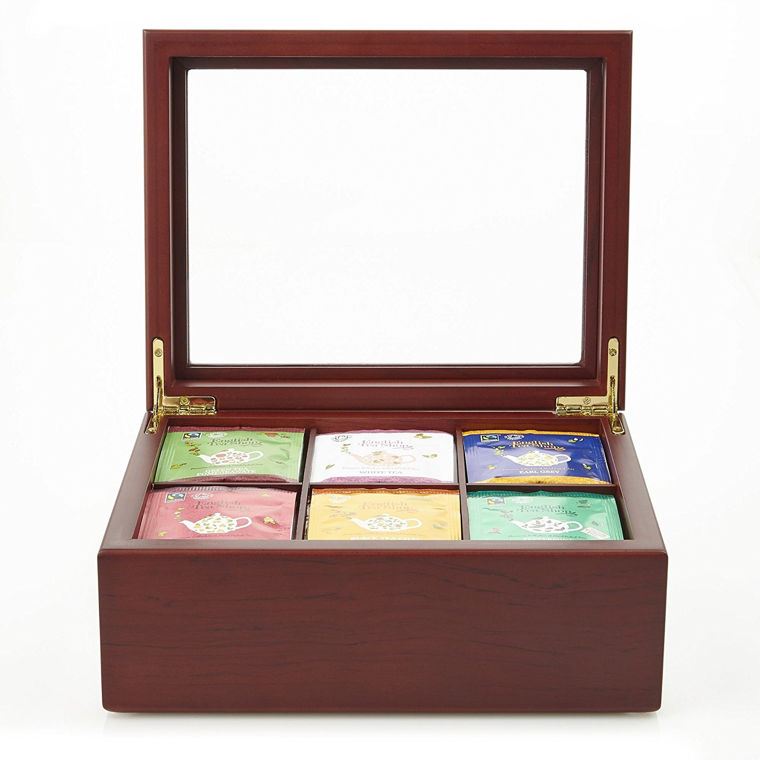 Winmaarc Wooden Tea Storage Chest 6 Adjustable Compartment Tea Bags Organizer Container Tea Box
