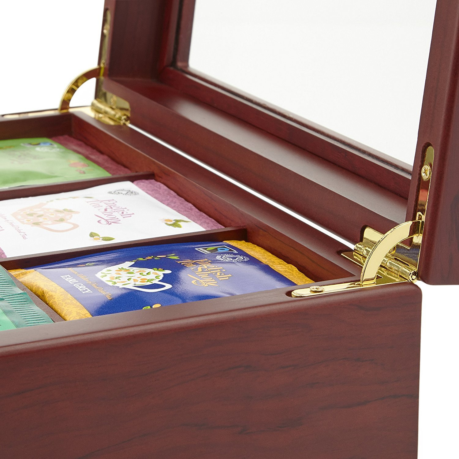 Winmaarc Wooden Tea Storage Chest 6 Adjustable Compartment Tea Bags Organizer Container Tea Box