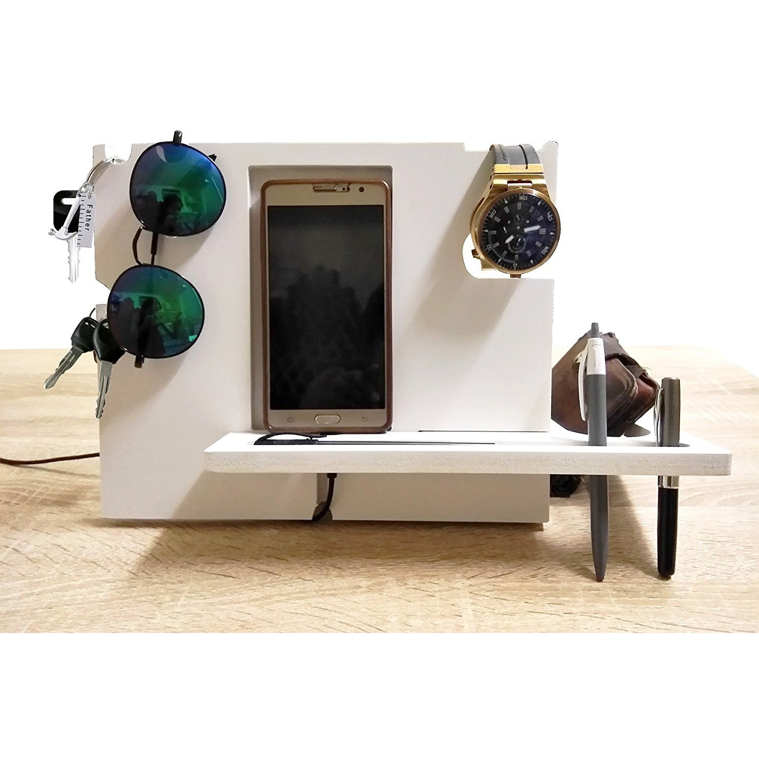 Winmaarc White Color Wooden All Type of Mobile Docking Charging Station Phone Dock Desk Organizer