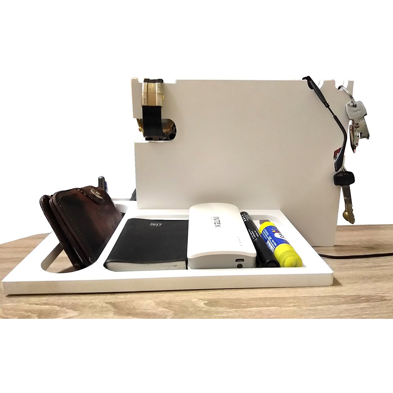 Winmaarc White Color Wooden All Type of Mobile Docking Charging Station Phone Dock Desk Organizer